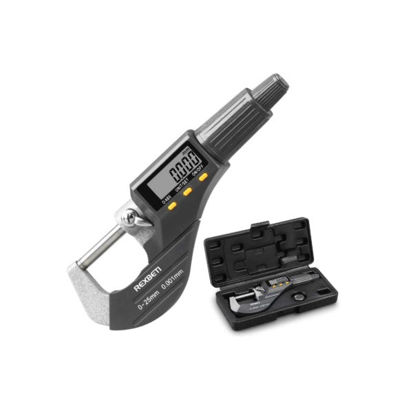 Digital Micrometer, 0.00005"/0.001 mm Resolution, Protective Case with Extra Battery, Case #57