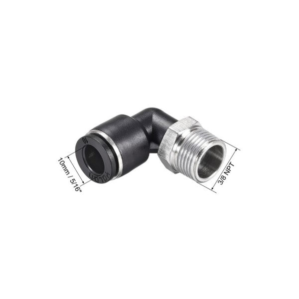 Male Elbow Push Lock Fittings, 10mm, 3/8 In- 1/2 In