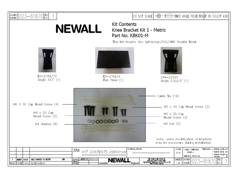 Newall knee bracket kit, Spherosyn, KBK01-M