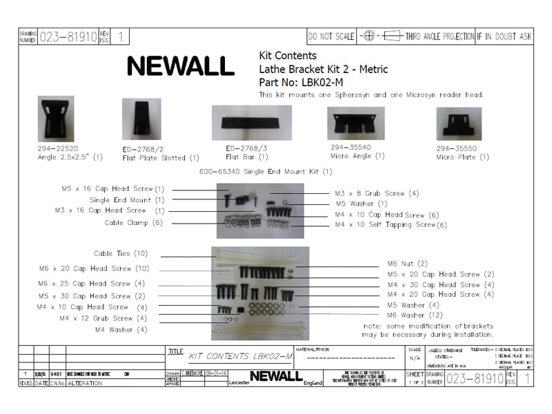 Newall lathe bracket kit, Spherosyn/Microsyn, LBK02-M