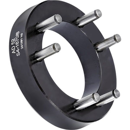 Royal Boring Fixture QG-65 44083, angled view of a black ring-shaped fixture with steel pins standing out from its face