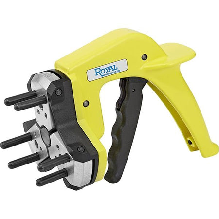 Royal Quick-Grip Collet Installation Tool 44098, yellow and black manual trigger tool with steel pins on the jaw end