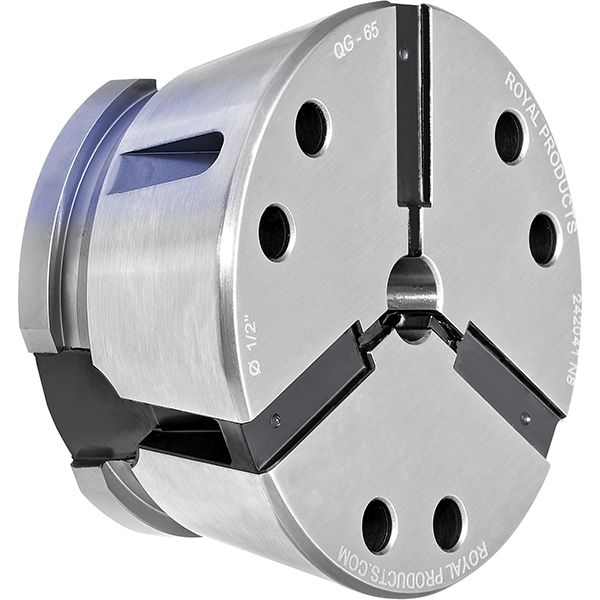 Royal QG-65 Round Smooth Collet 44203, three-segment metal collet with a small center bore and drilled face holes