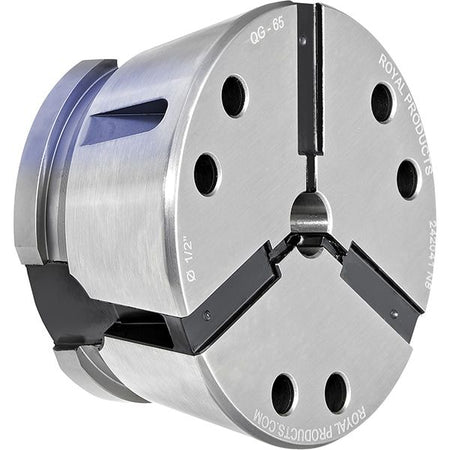 Royal QG-65 Round Smooth Collet 44203, three-segment metal collet with a small center bore and drilled face holes
